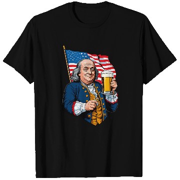 Discover Beer Fun Benjamin Franklin With Beer Mug Design T-Shirts