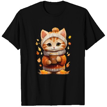 Discover Coffee Fun Cute Autumn Cat Fall Pumpkin Spice Cats Coffee Latte Lover T-Shirts