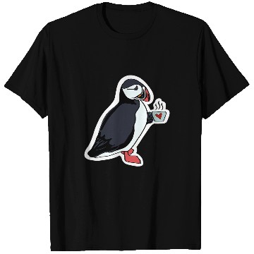 Discover Coffee Fun Puffin Drinking Coffee T-Shirts