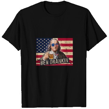 Discover Beer Fun Ben Drankin Franklin Beer 4th of July vintages USA Flag Men 6 T-Shirts