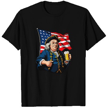 Discover Beer Fun Benjamin Franklin With Beer Mug American Flag 6 T-Shirts