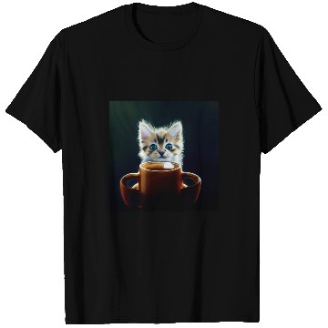 Discover Coffee Fun Little kitten with coffee mug cat mom or dad AI designed T-Shirts