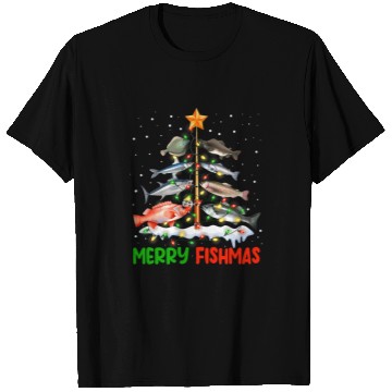 Discover Merry Fishmas Funny Christmas Tree Lights Fish Fishing Rod 9 T-Shirts