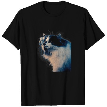Discover Cute Peaceful Sketch Cat With Butterfly on the Nose T-Shirts