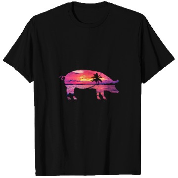 Discover Beautiful Pig Sunset Colorful Ocean Sunrise Pig Silhouette T-Shirts