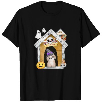 Discover Halloween Shih Tzu Dog Witch Haunted House T-Shirts