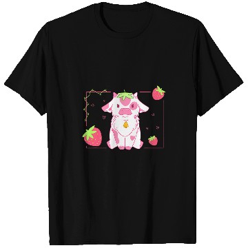 Discover Cow Lover Cute Pink Strawberry Milk Cow Kawaii Aesthetic Design T-Shirts