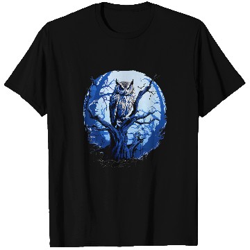 Discover Owl Pet Twilight Blue Impressionist Owl on Skeletal Tree T-Shirts