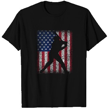 Discover American Flag Print on the Back Baseball Red White Blue T-Shirts