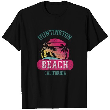 Discover Distressed Huntington Beach CA Beach Sunset Novelty Art T-Shirts