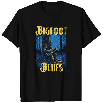 Discover bigfoots Blues Funny Sasquatch Guitar Player Night Sky T-Shirts