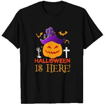 Discover Halloween Is Here Orange Pumpkin With Purple Pirate Hat T-Shirts