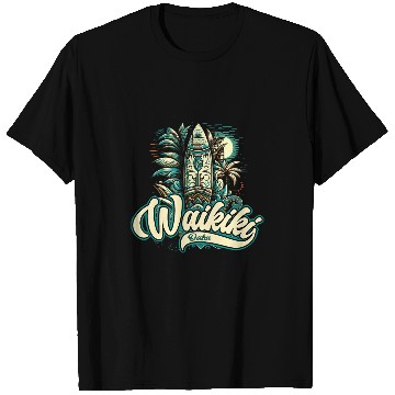 Discover Waikiki Beach Polynesian Hawaii Surf Design T-Shirts
