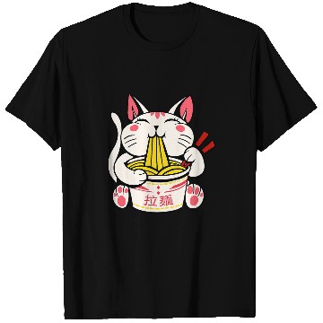 Discover Cute Funny Cat Eating Ramen Noodles T-Shirts