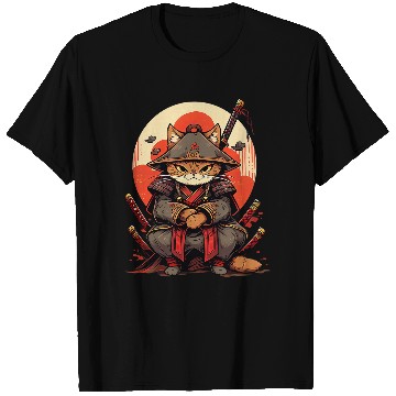 Discover Retro Japanese Cat Samurai tattoo graphic Ninja Kawaii T-Shirts