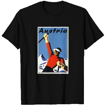 Discover Skiing Ski 1930s Austria Travel Poster Ski Slopes Skiing Skier Skiers T-Shirts