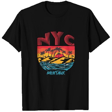 Discover Surf Life Retro Montauk Beach Long Island Palm trees Ocean Surfing T-Shirts