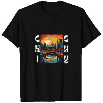 Discover Chicago Skyline Bean Chi Guy Love Chicago Abstract Art T-Shirts