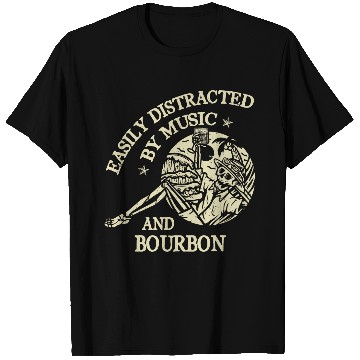Discover Easily Distracted By Music And Bourbon Skeleton T-Shirts