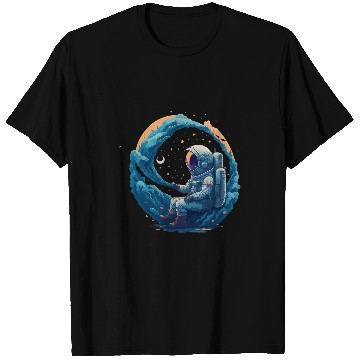 Discover Astronaut sitting on Milky Way galaxy space astro motif T-Shirts