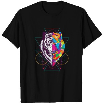 Discover Geometric Tiger Face Black And White And Color Art Gift T-Shirts