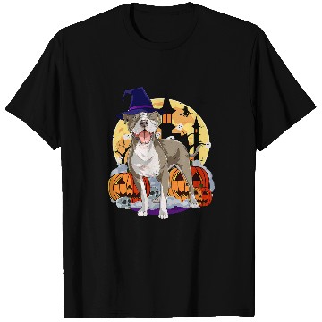 Discover Cute American Pit Bull Terrier Halloween Witch Pumpkin T-Shirts