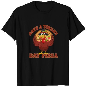 Discover Thanksgiving Groovy Turkey Save A Turkey Eat Pizza T-Shirts