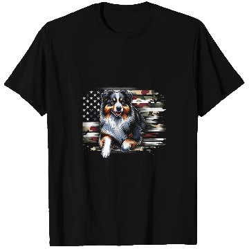 Discover Australian Shepherd Vector USA Flag T-Shirts