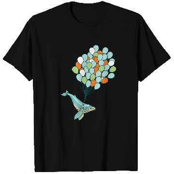 Discover Blue Whale Bunch of Balloons Illustration T-Shirts