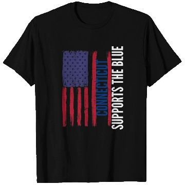 Discover Connecticut Backs the Blue American Flag Police Support T-Shirts