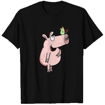 Discover Pig With Bird Fun Art For Pig Or Farm Lover T-Shirts