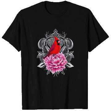 Discover Cardinal Bird With Peony Color indianas State Tattoo Art T-Shirts