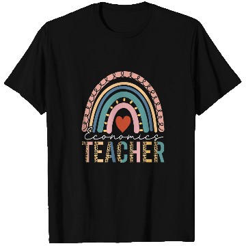 Discover Economics Teacher Leopard Boho Rainbow Teacher Economy T-Shirts