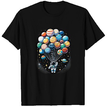 Discover Astronaut Holding Planet Balloons Space Moon Mars Planets 6 T-Shirts