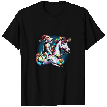 Discover Christmas Lights Wire Fox Terrier Dog Riding Unicorn T-Shirts