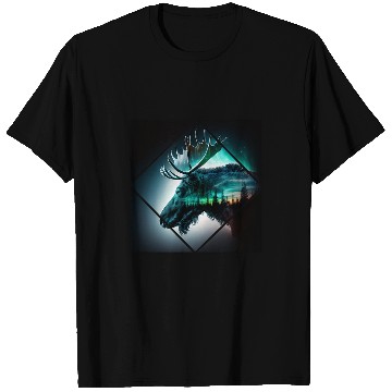 Discover Lacrosse Gift Majestic moose moonlight northern light scandinavia T-Shirts