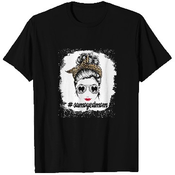 Discover Dog Samoyed Mom Bleached Messy Bun Leopard Women Pet Lover T-Shirts
