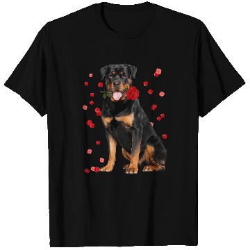 Discover Dog Rottweiler With Rose Falling Cute Valentines Day T-Shirts