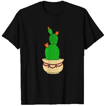 Discover Cactus With Orange Blooms In Elegant Pot T-Shirts