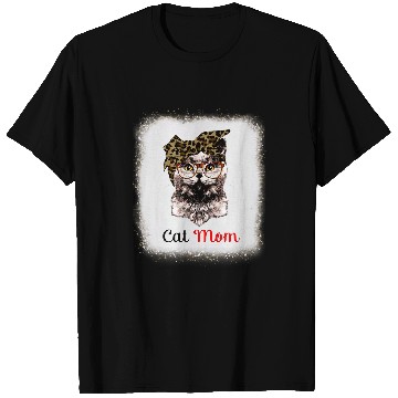 Discover Cat Mom Daddy Mommy Boy Girl Funny Leopard Bleached T-Shirts