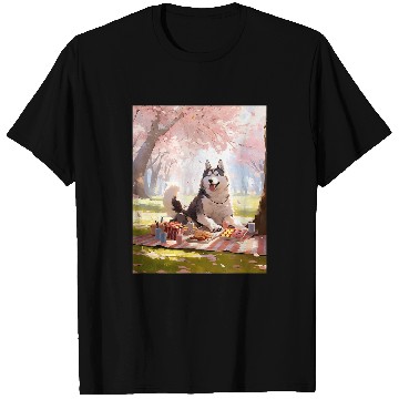 Discover Husky Cherry Blossom Funny Dog Picnic T-Shirts