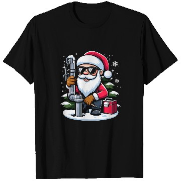 Discover Funny Santa as a Plumber Fixing a leaky pipess at North Pole 1 T-Shirts