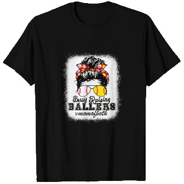 Discover Messy Bun Mom Of Both Baseball Softball Busy Raising Ballers 2 T-Shirts