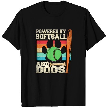 Discover Funny Powered By Dogs and Softball Player T-Shirts