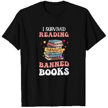 Discover I Survived Reading Banned Books Week Librarian Groovy Reader T-Shirts