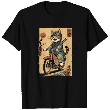 Discover Japanese Samurai Cat on Motorcycle Kawaii Ninja Cat 24 T-Shirts