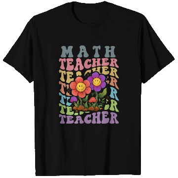 Discover Teacher Math groovy 70s 80s text style flowers design T-Shirts