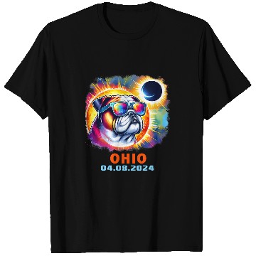 Discover Colorful Bulldog Total Solar Eclipse 2024 Ohio T-Shirts