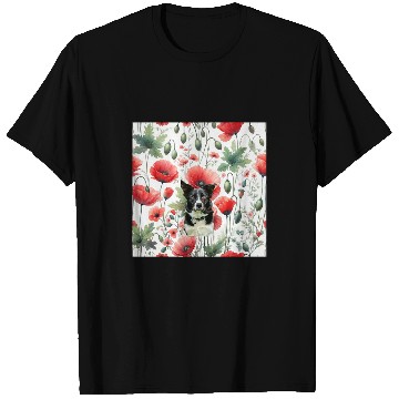 Discover Border Collie Red Poppy vintages Cottagecore Flowers T-Shirts