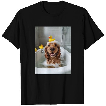 Discover Cocker Spaniel Dog Chilling in the Bath Tub T-Shirts